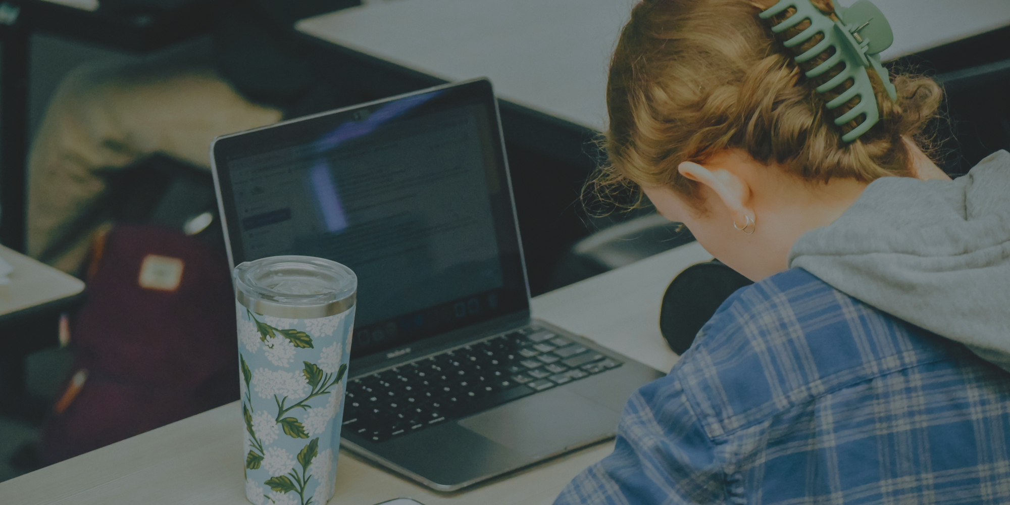 a student works on a computer