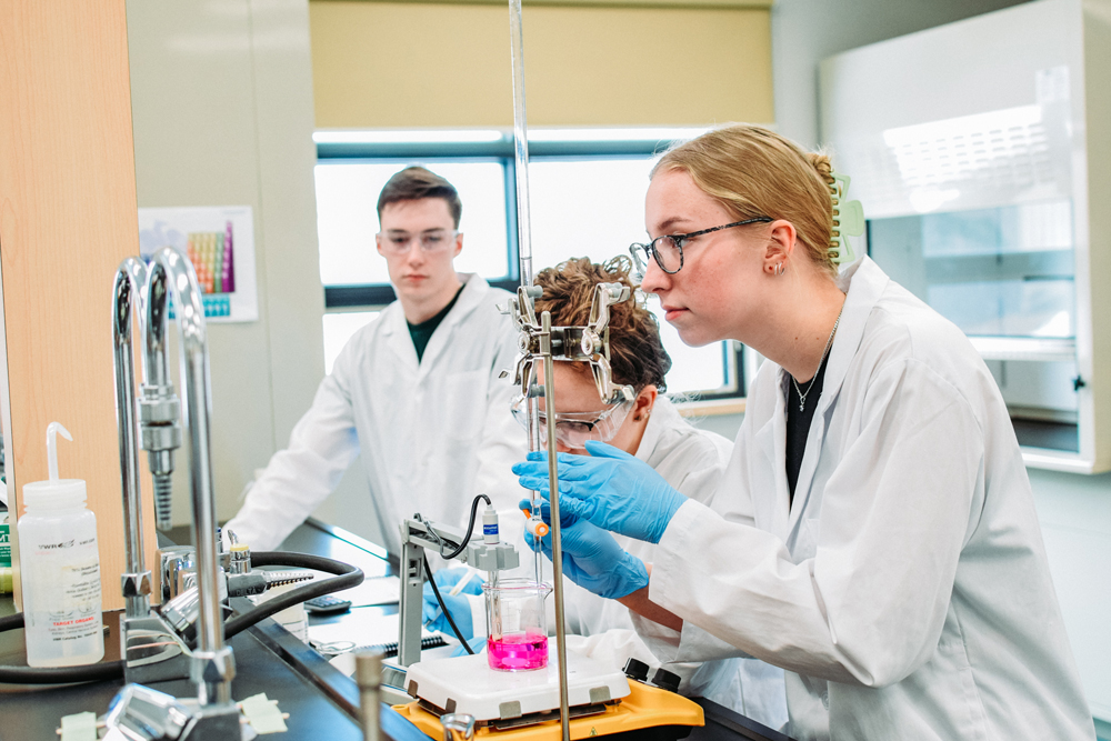 Students work in a science lab